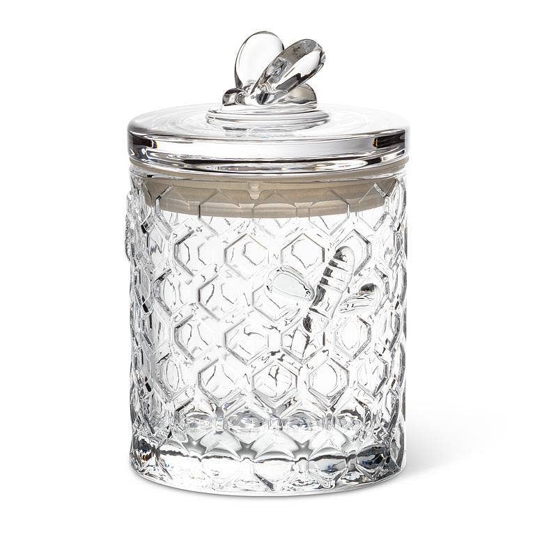 Honeycomb Jar with Bee on Sealed Lid-5"H