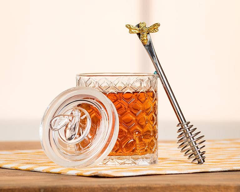 Honeycomb Jar with Bee on Sealed Lid-5"H