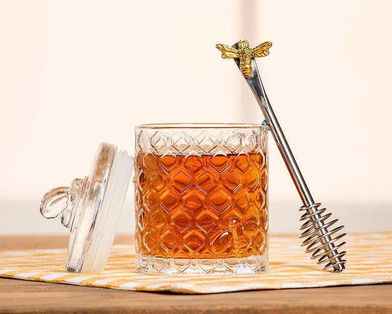 Honeycomb Jar with Bee on Sealed Lid-5"H