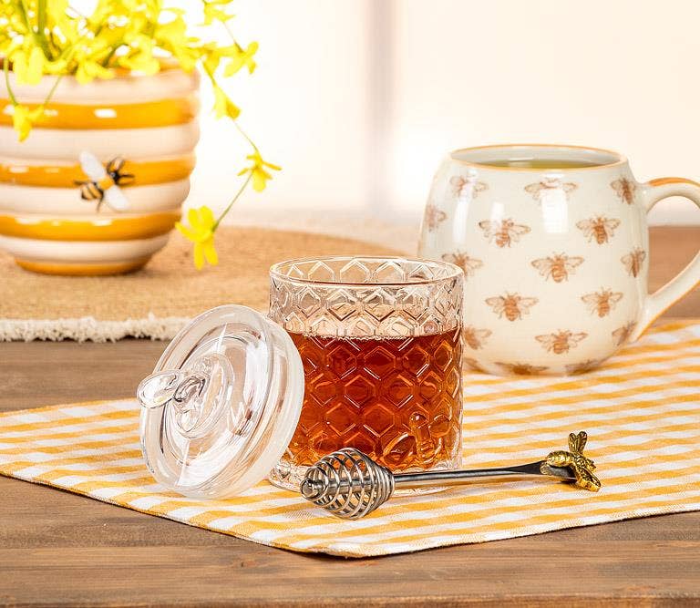 Honeycomb Jar with Bee on Sealed Lid-5"H